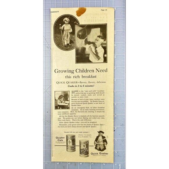 Quaker Oats "Growing Children Need this Rich Breakfast" Vintage Print Ad 1925 - Picture 2 of 3